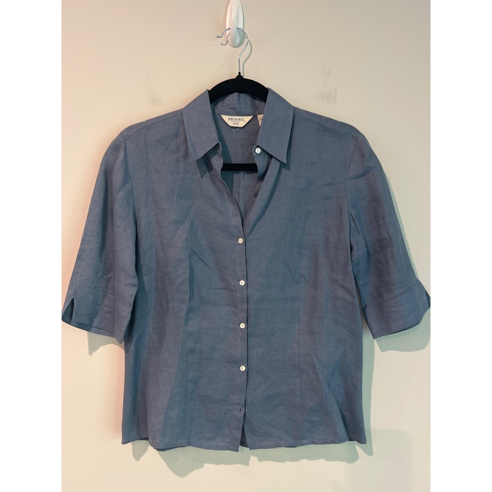 Brooks Brothers 346 Women's 100% Irish Linen Short Sleeve Button Up Shirt 6 Flaw